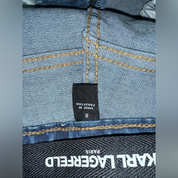 $100 Karl Lagerfeld Paris The Karl Blue Logo Tape Skinny Jeans Size 8 - Picture 11 of 16